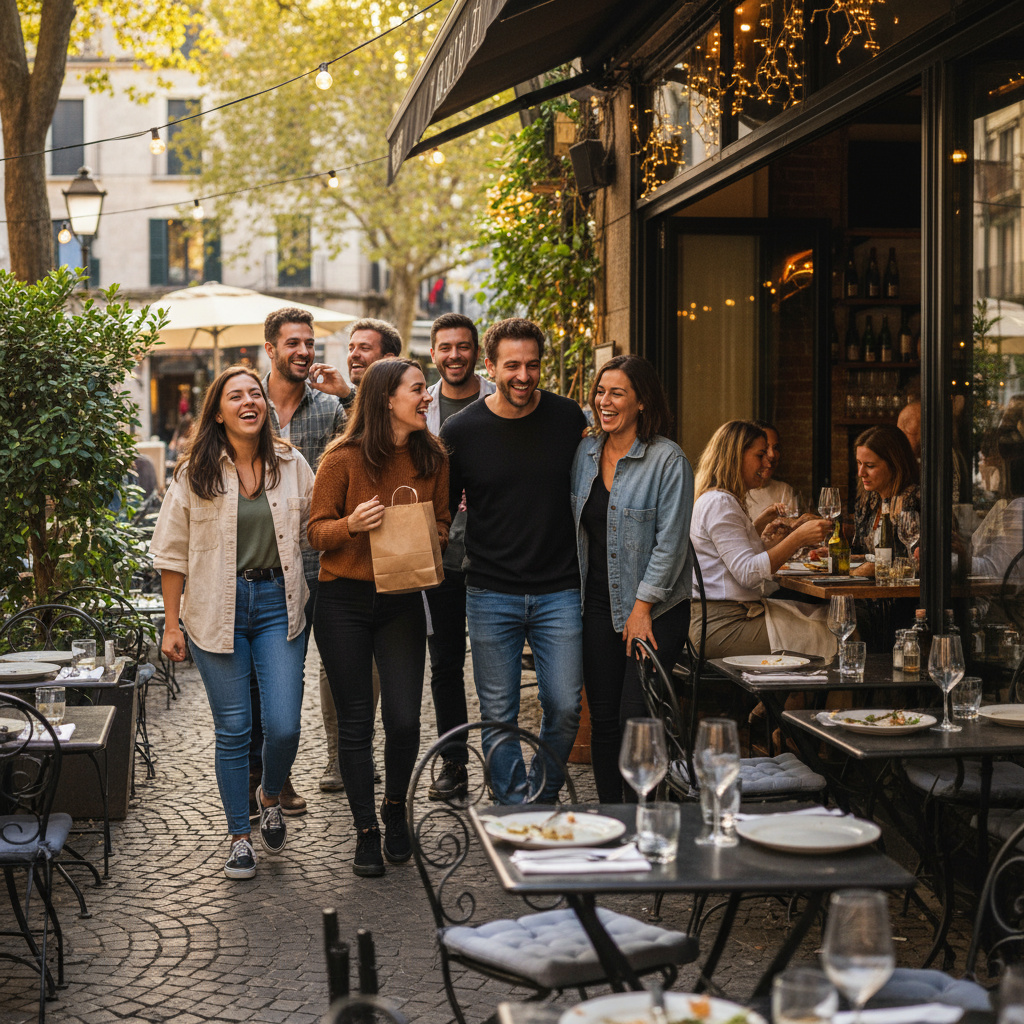 Zufriedene Gäste verlassen das Restaurant